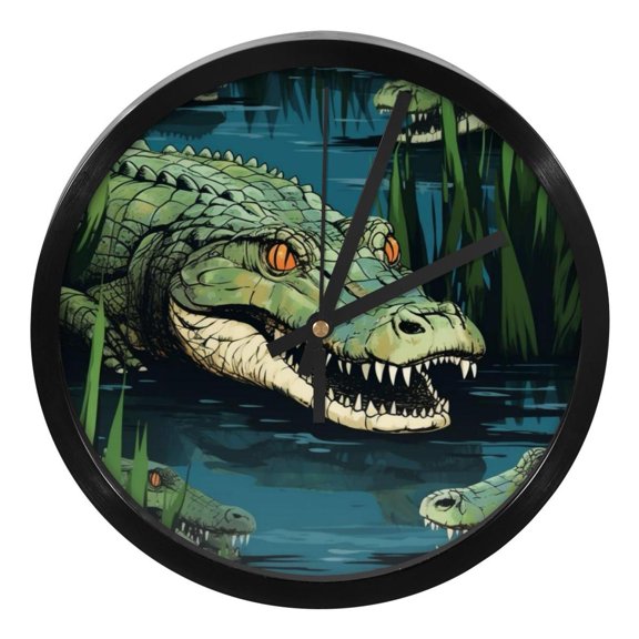 Crocodile 9.8 Inch Silent Round Digital Wall Clock, Battery Operated, Easy to Read for Bedroom, Living Room, Kitchen, Bathroom Decoration - Non-Ticking Wall Clocks