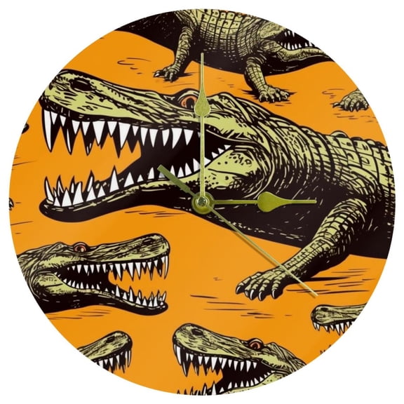 Crocodile Acrylic Round Wall Clock 9.8 Inches Silent Non Ticking Battery Powered for Kitchen Bedroom Living Room Office - Modern Home Decor Wall Clocks
