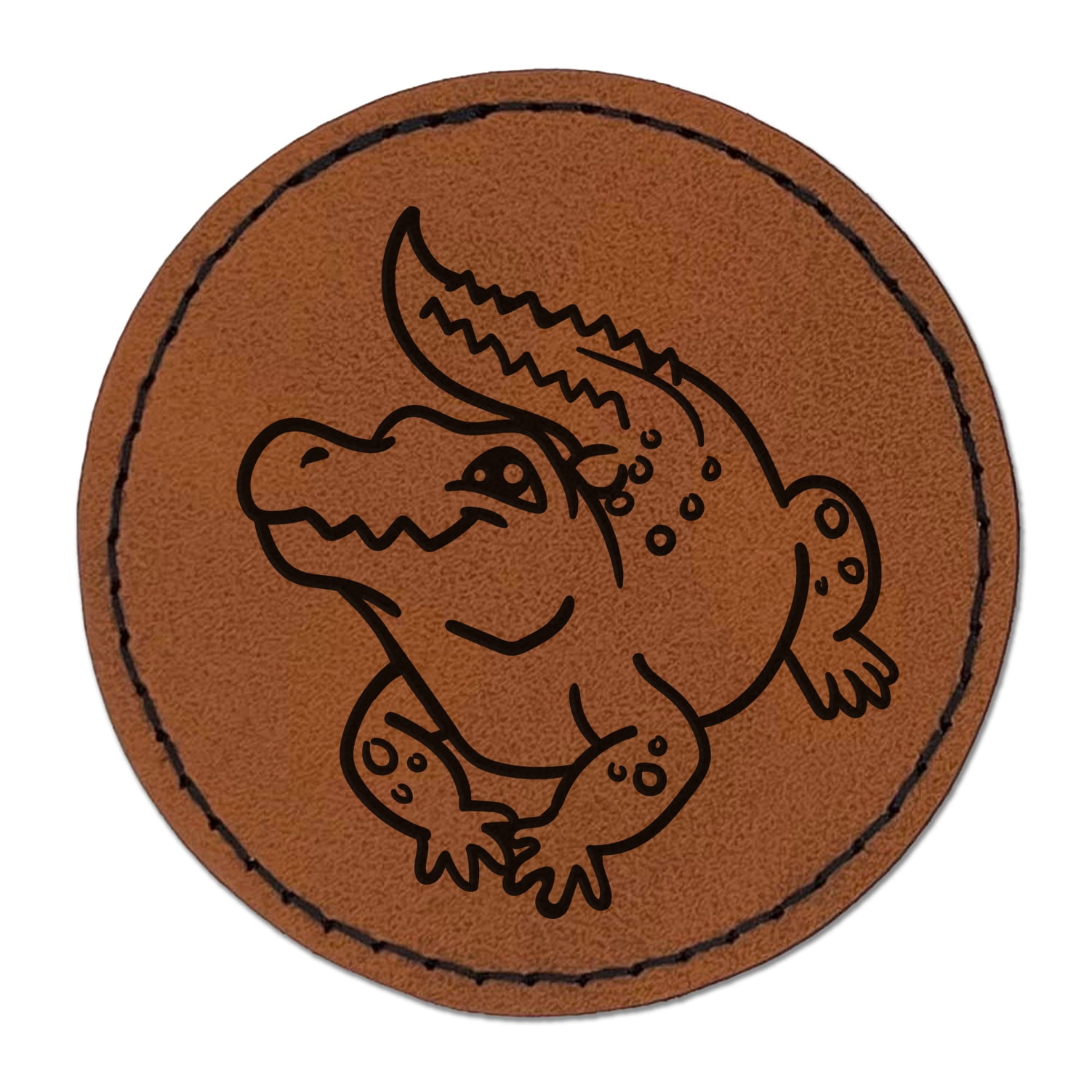 Crocodile Alligator Cute 2.5" Faux Leather Round Engraved Iron-On Patch ...