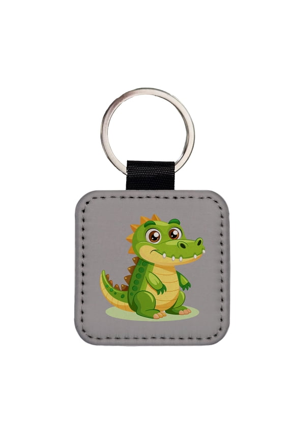 Crocodile Alligator Cute Faux Leather Square Keychain