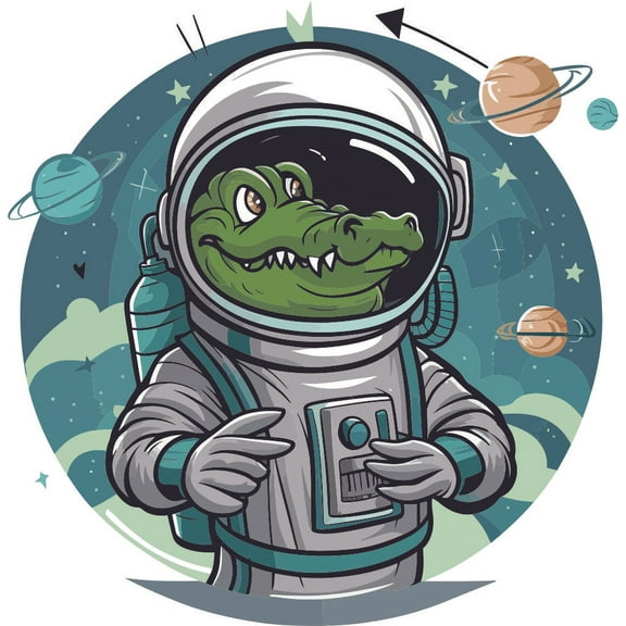 Crocodile Astronaut Alligator Animal Space Wild Adventure Fun Colorful Animals Creature Wall Art Sticker Designs Vinyl Stickers For Home House Walls Rooms Windows Bedroom Decoration Size (26x26 inch)