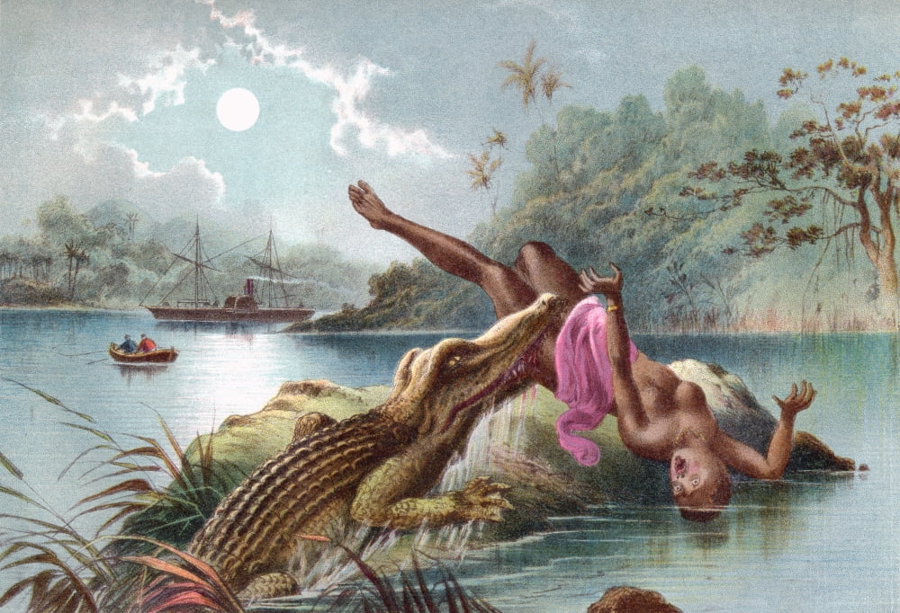 A Crocodile Attacking A Native Woman In Africa In The 19Th Century From The Life And Explorations Of Dr Livingstone Published C1875 Canvas Art - Ken Welsh Design Pics (34 x 24)