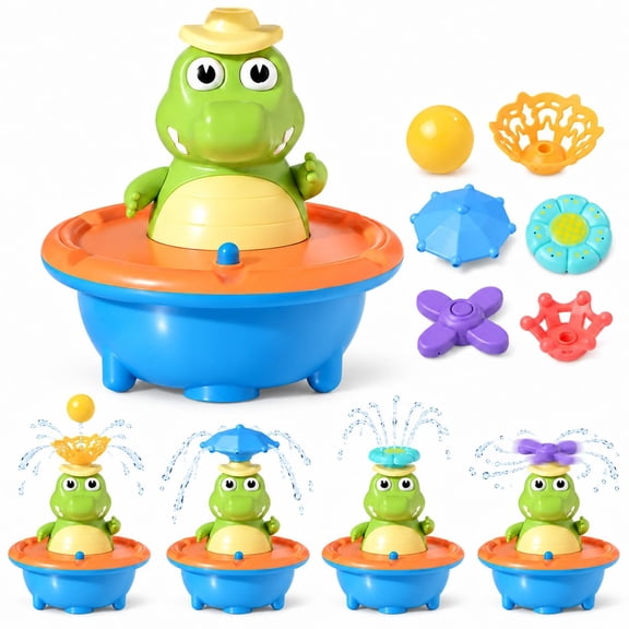 Crocodile Bath Toy, Fountain LED Light Up Water Sprinkler, Electric Pool Game for Boys Girls, Bathtub Toys