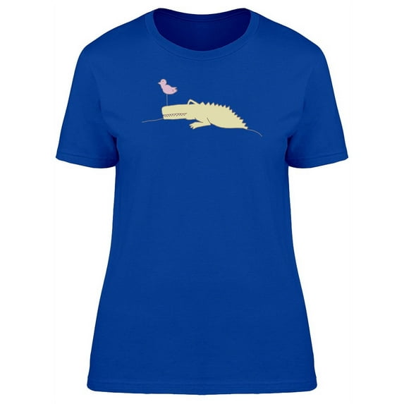 Crocodile & Bird Doodle Cartoon T-Shirt Women -Image by Shutterstock, Female Large