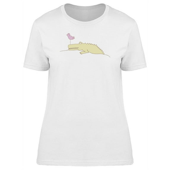 Crocodile & Bird Doodle Cartoon T-Shirt Women -Image by Shutterstock, Female Large