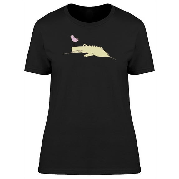 Crocodile & Bird Doodle Cartoon T-Shirt Women -Image by Shutterstock, Female Medium