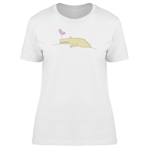 Crocodile & Bird Doodle Cartoon T-Shirt Women -Image by Shutterstock, Female Small