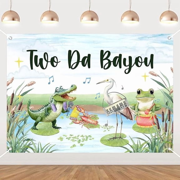 Crocodile Birthday Decor 7*5ft Two Da Bayou Backdrop Banner Alligator Lobster theme Garland Alligator Hanging-Garlands Safari Animals Bday Kit Reptile Bday Supplies for Bayou 2nd Celebration