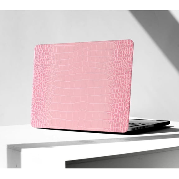 Crocodile Case for MacBook Neo 13 inch 2026 A18 Pro Chip A3404, Logo Cutout - Luxury Texture Aligator Skin Snakeskin PU Leather Hardshell Neo Laptop Case & Keyboard Cover, Sakura Pink