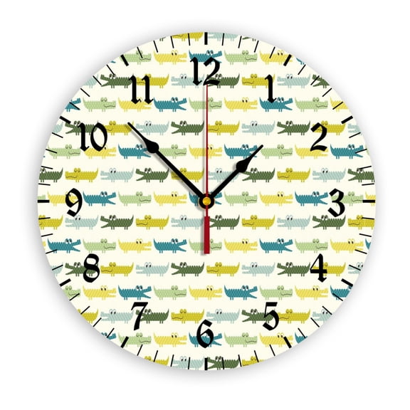 Crocodile Characters Wall Clock, Battery Operated, PVC Round Silent Non-Ticking Clock with Clear Numbers for Living Room, Kitchen, Bedroom, Office, School Decor 10inch-25cm