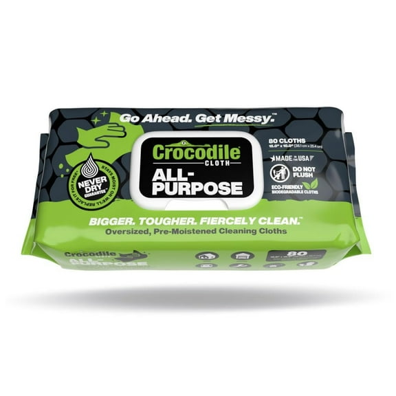 Crocodile Cloth All-Purpose Cleaning Wipes - Disposable, Biodegradable - 80 Pack, 10" x 15"