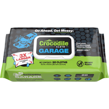 Crocodile Cloth Garage, Large Cleaning Wipes, for Interior and Degreasing, 90 Count, 10 by 15 inches