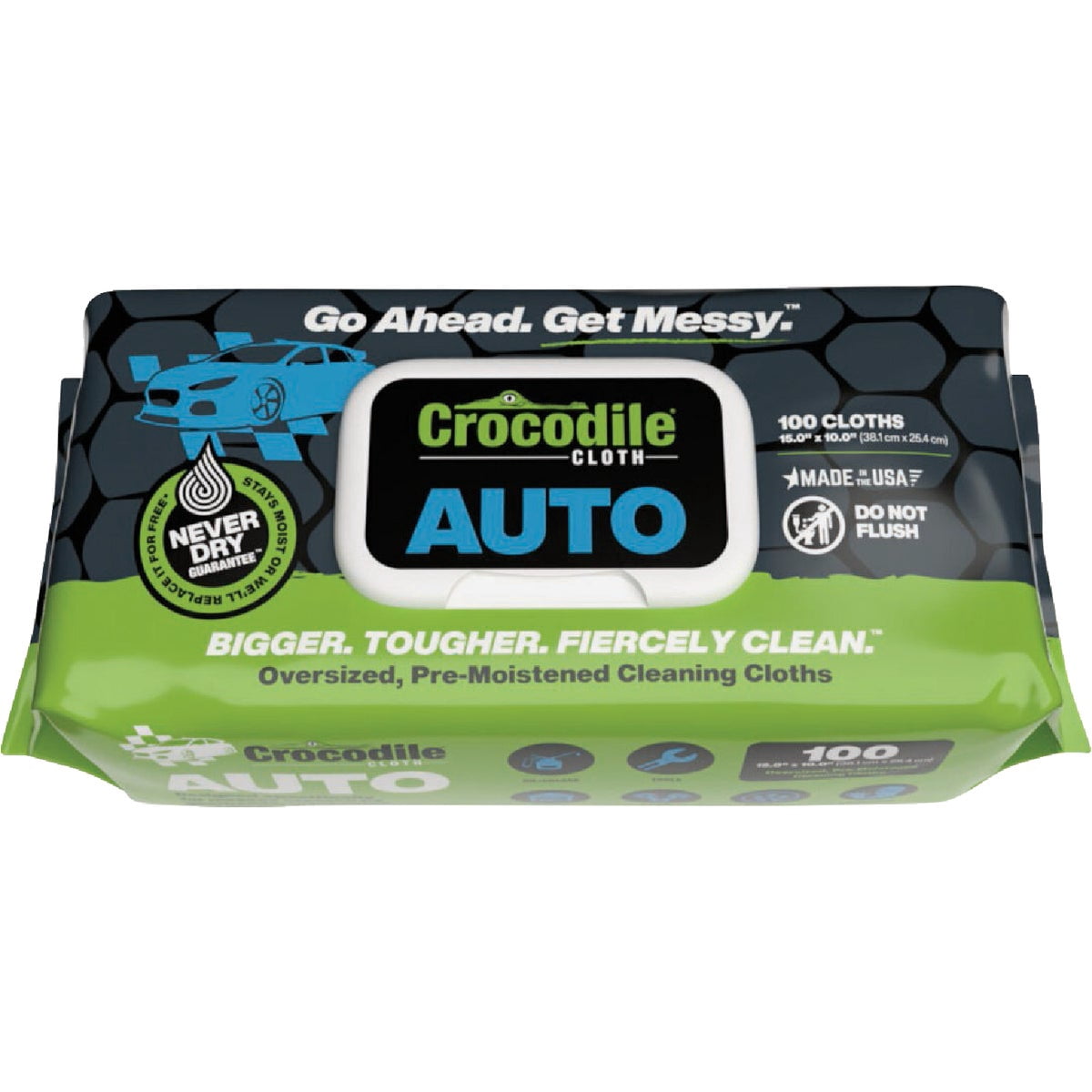 Crocodile Cloth Auto Cleaning Wipes - Degreases Engines, Details Cars - 100 Disposable Wipes — Residential Use, Standard Application