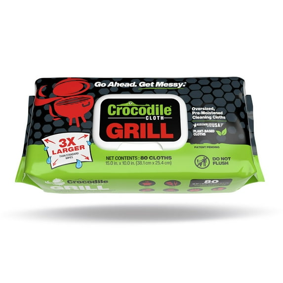 Crocodile Cloth Grill Cleaning Wipes – 80 XL Plant-Based Wipes, 15" x 10"