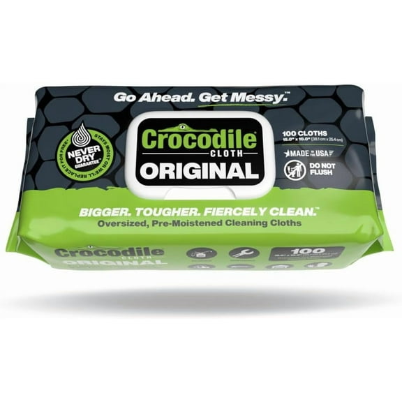 Crocodile Cloth Industrial Hand and Tool Cleaning Wipes - Heavy-Duty - 100 Count, 10" x 15"
