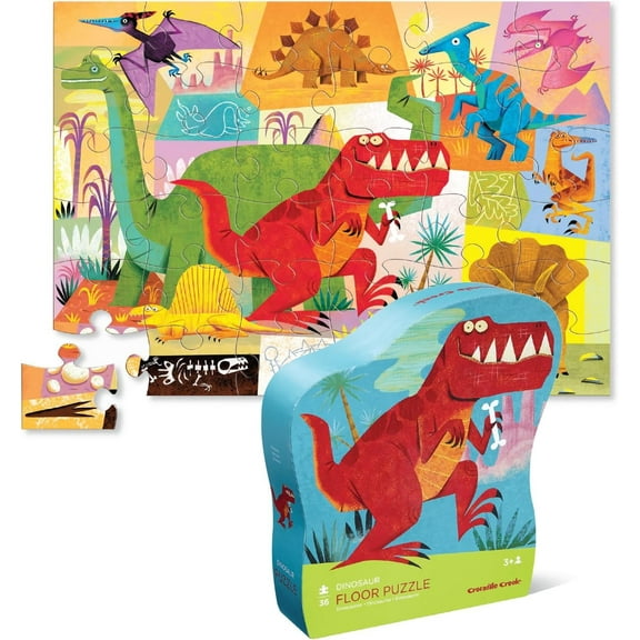 Crocodile Creek 36-Piece Jigsaw Floor Puzzle - Fun Floor Puzzles for Kids Ages 3-5 - Heavy-Duty Shaped Box for Storage - Dinosaur - 27" W x 20" H Finished