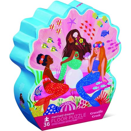 Crocodile Creek 36-Piece Jigsaw Floor Puzzle - Fun Floor Puzzles for Kids Ages 3-5 - Heavy-Duty Shaped Box for Storage - Mermaid Dreams - 27" W x 20" H Finished