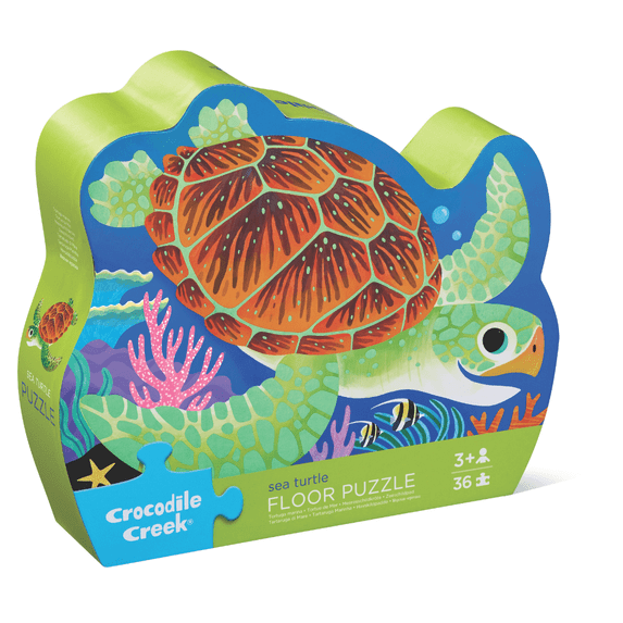 Crocodile Creek 36-Piece Jigsaw Floor Puzzle - Fun Floor Puzzles for Kids Ages 3-5 - Heavy-Duty Shaped Box for Storage - Sea Turtle - 27" W x 20" H Finished
