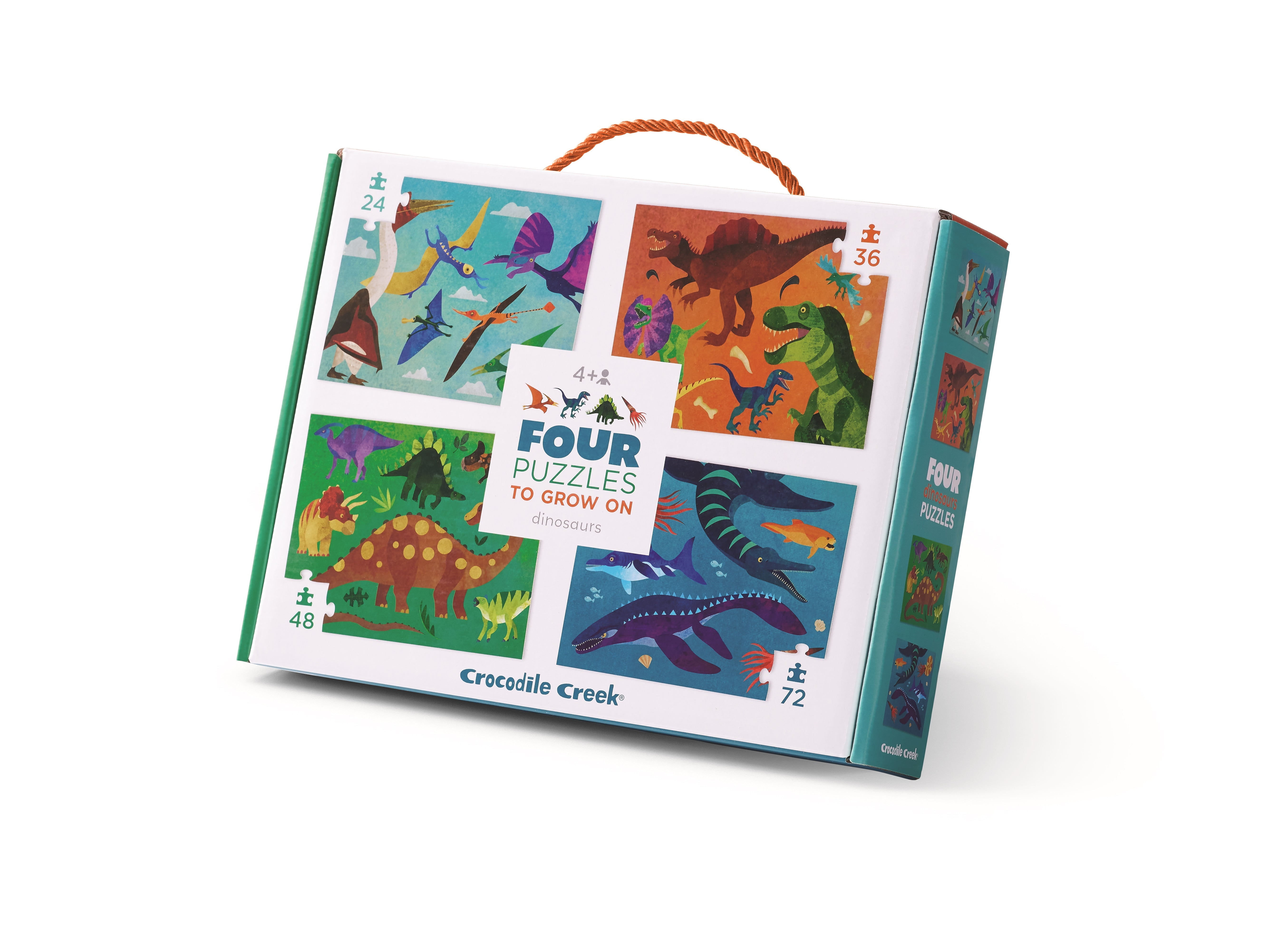 Crocodile Creek 4 pack Jigsaw Puzzle for Kids Ages 5 and Up - Fun and Educational Table or Floor - Heavy-Duty Box for Storage - Dinosaur - 13.5" x 18" Finished
