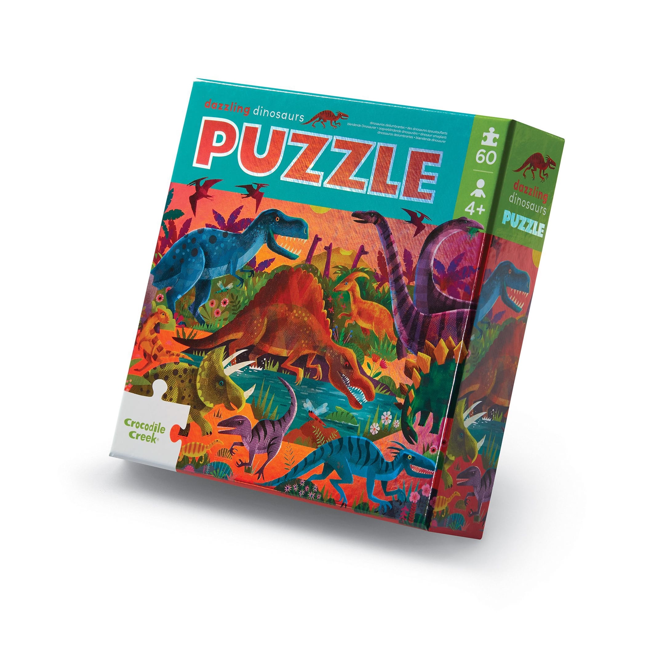 Crocodile Creek Dazzling Dinosaurs Holographic Foil Puzzle: 60 Pcs ...