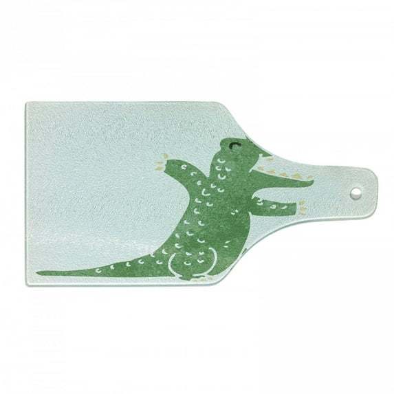 Crocodile Cutting Board, Pattern of a Funky Creature Laughing on a Plain Background, Decorative Tempered Glass Cutting and Serving Board, in 3 Sizes, by Ambesonne