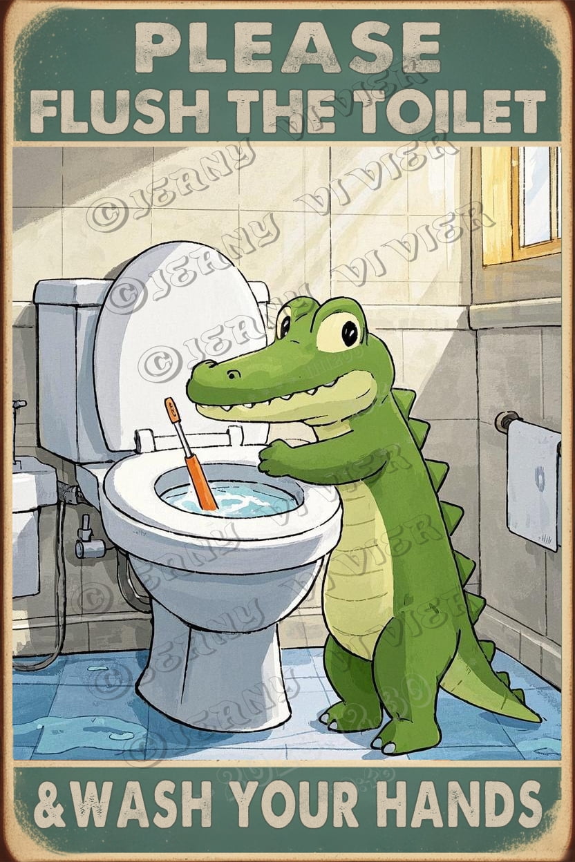 Crocodile Decor - Please Flush The Toilet & Wash Your Hands Vintage ...