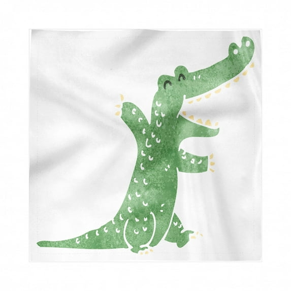 Crocodile Decorative Napkins Set of 4, Pattern of a Funky Creature Laughing on a Plain Background, Silky Satin Fabric for Brunch Dinner Party, 12", Peacock Green Beige, by Ambesonne