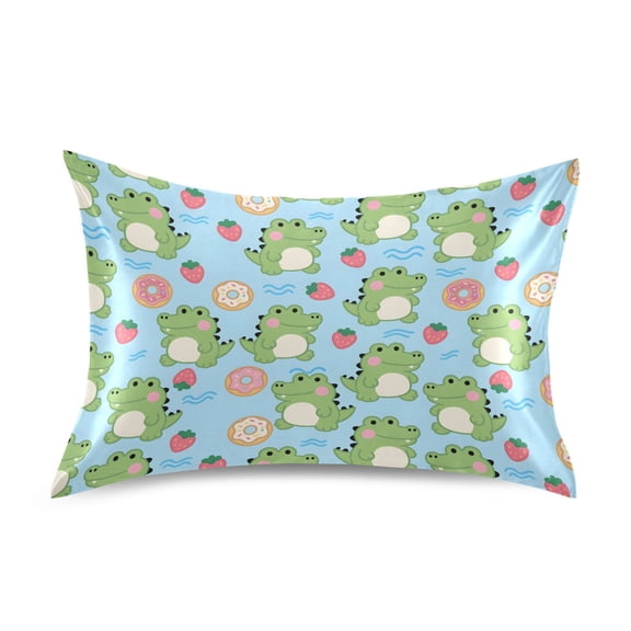 Crocodile Donut Pattern Pillowcase King Size 40''x20'' Satin Double-Sided Print Soft Wrinkle Resistant