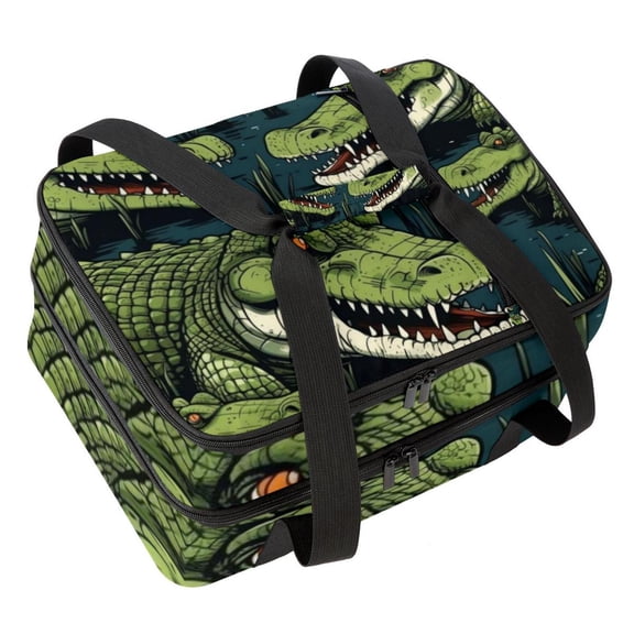 Crocodile Double Layered Insulated Lunch Bag with Two Compartments | Large Capacity Refridgerated Lunch Bags for Hand Carry - 7.1x11.4x16.1 inches