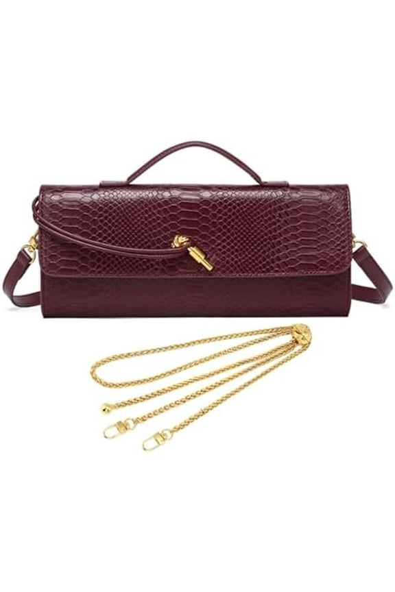 Crocodile Embossed Clutch Purses for Women with 2 Style Strap, Woven suede Evening Clutch,PU Underarm Bag