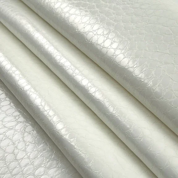 Burlap Fabrics Crocodile Faux Leather White - 54 Inch Wide Non-Stretch Felt Backing Sold by the Yard