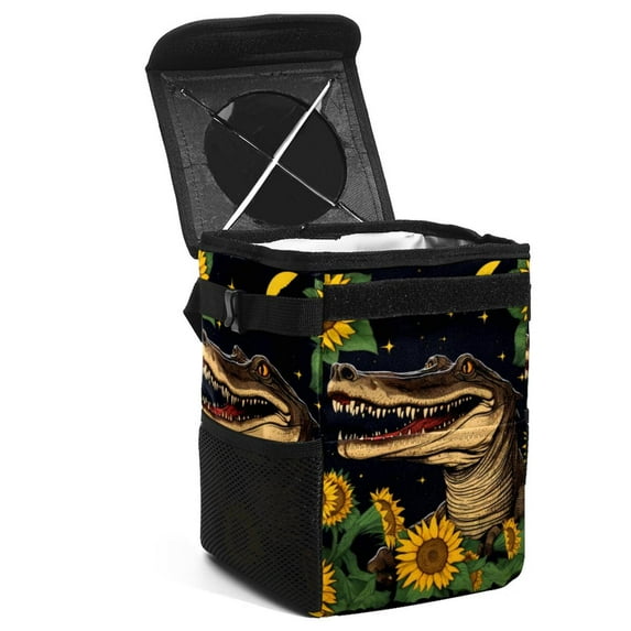 Crocodile Foldable Car Trash Bin with Lid, Leak-proof Hanging Storage Bag - Mini Trash Can for Car