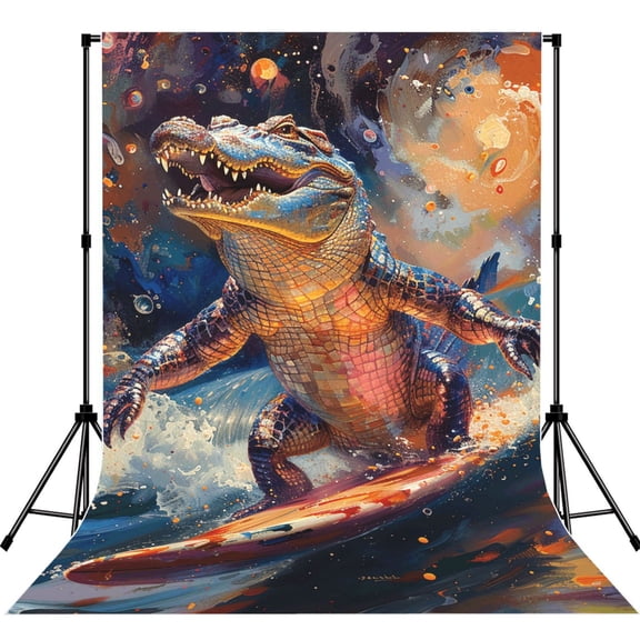 Crocodile Funny Surf Psychedelic Photography Backdrop 5x7Ft Background for Photo Studio Video Recording Birthday Party Wedding Home Decor