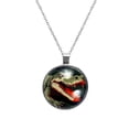 thumbnail image 1 of Crocodile Glass Design Circular Pendant Necklace - Elegant Jewelry for Women, 1 of 5