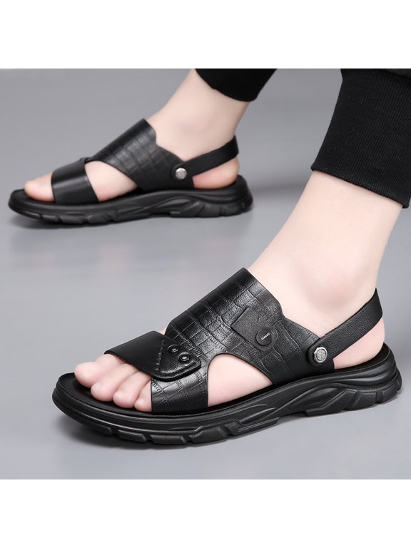 Crocodile Grain Two-Wear Thick Platform Men's Leather Sandals