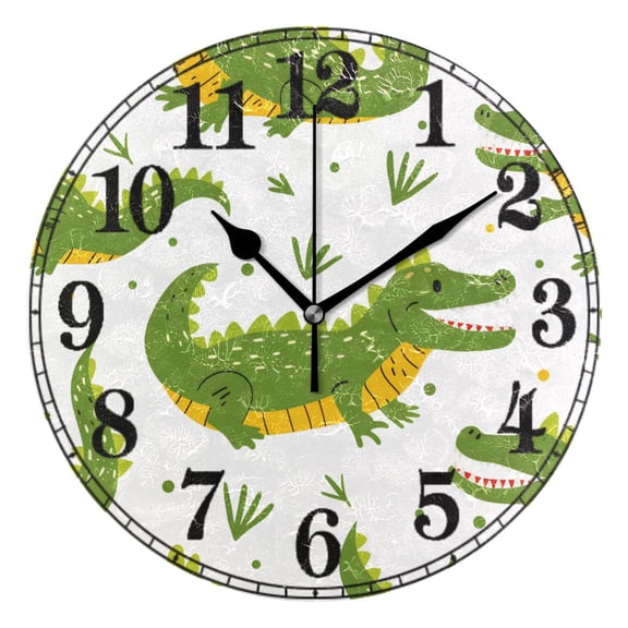 Crocodile Hand Drawn Silent Wall Clock 10" Non-Ticking Battery Clock