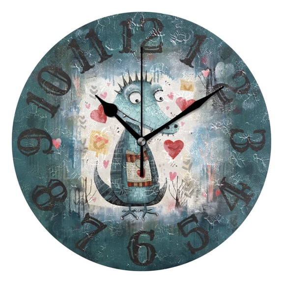 Crocodile Hearts Blue 10 inch Wall Clocks Non Ticking Easy to Read Battery Decorative for Home Bathroom Kitchen Bedroom Living Room