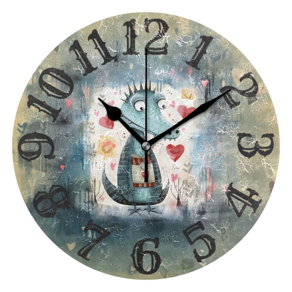 Crocodile Hearts Yellow 10 inch Wall Clocks Non Ticking Easy to Read Battery Decorative for Home Bathroom Kitchen Bedroom Living Room