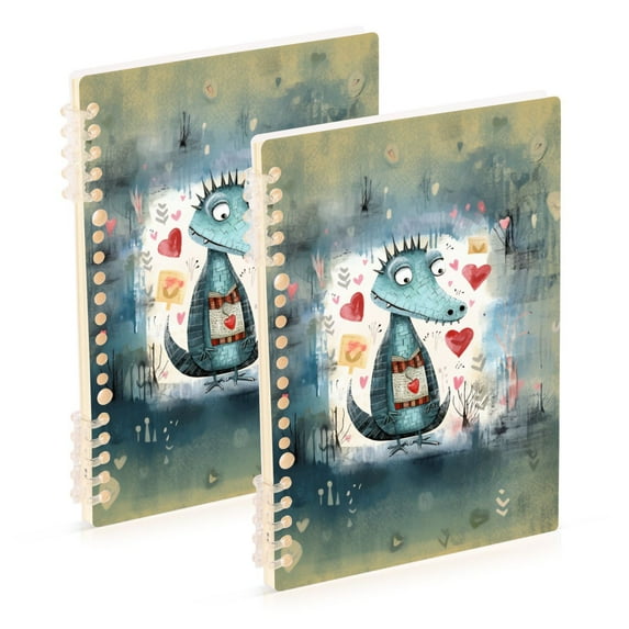 Crocodile Hearts Yellow Ring Binder Notebook Journey Note Diary College Ruled Spiral Notebook Study Loose Leaf Paper A5 60 Pages