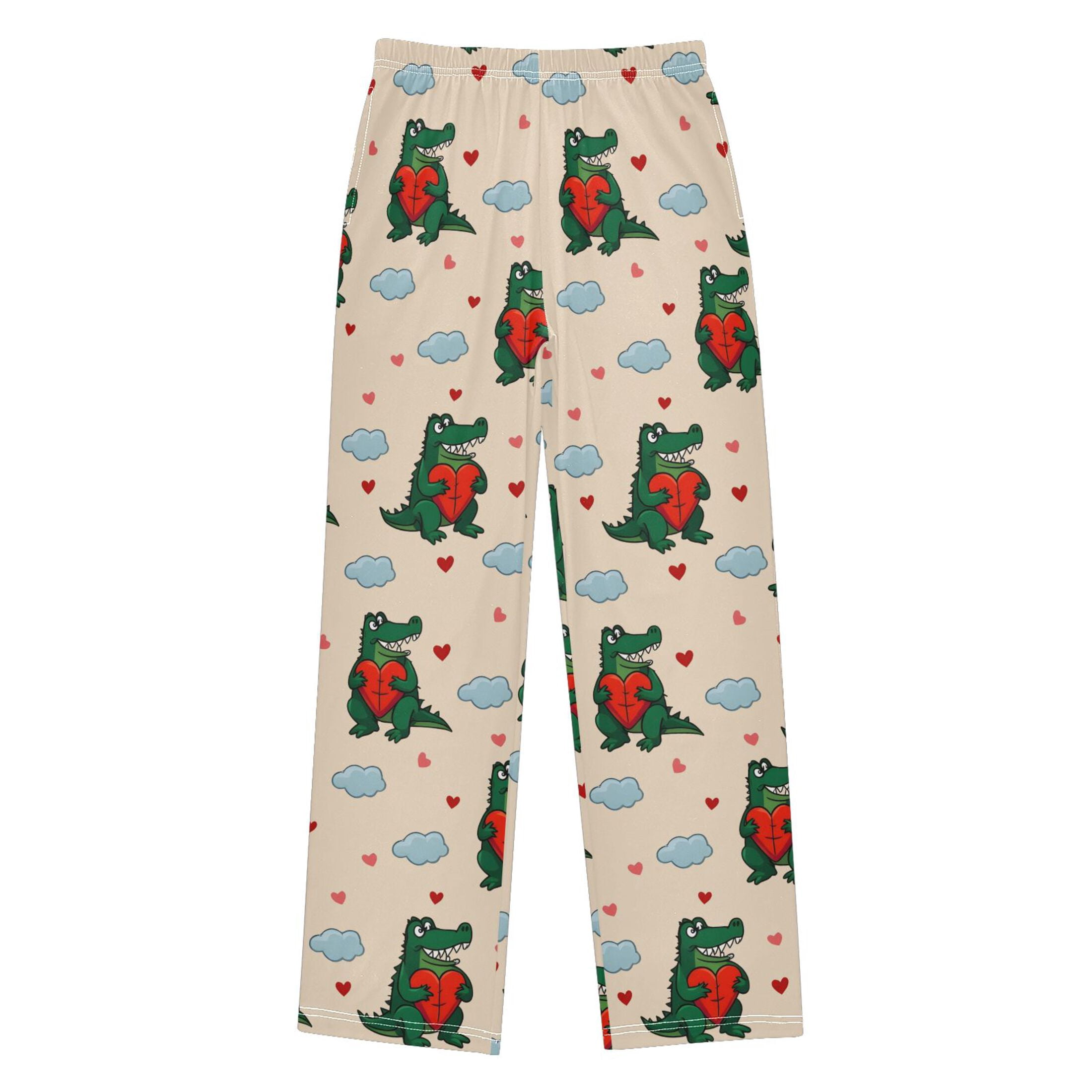 Crocodile Hugging Heart Pattern Pajama Pants Soft Lightweight Lounge ...