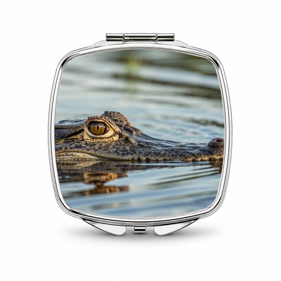 Crocodile In Water Wildlife Travel Makeup Handbag Purse Small Pocket Compact Mirror