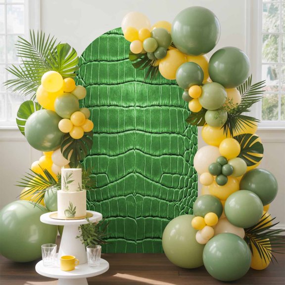Crocodile Leather Texture Arch Backdrop Cover, 4FT, Luxury Green Spandex Arch Covers Double-Sided Backdrop for Wedding Birthday Party Photo Background Decoration