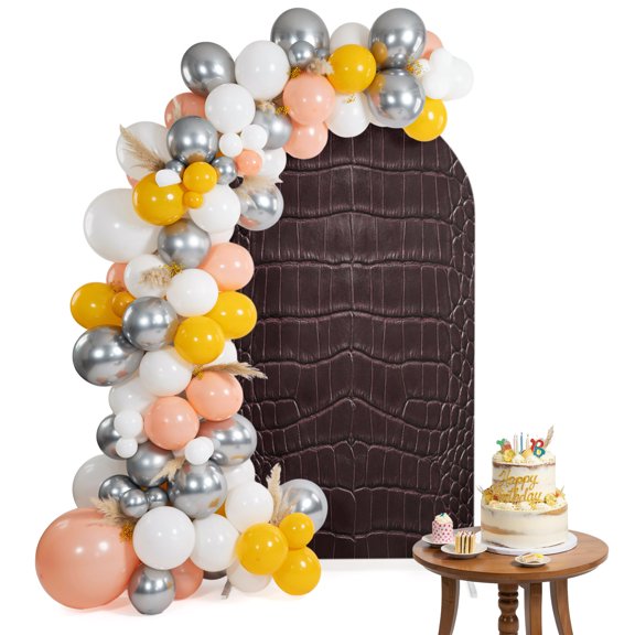 Crocodile Leather Texture Arch Backdrop Cover 5FT Luxury Brown Spandex Fitted Arch Covers Stretchy Backdrop Decoration for Wedding Birthday Graduation Party