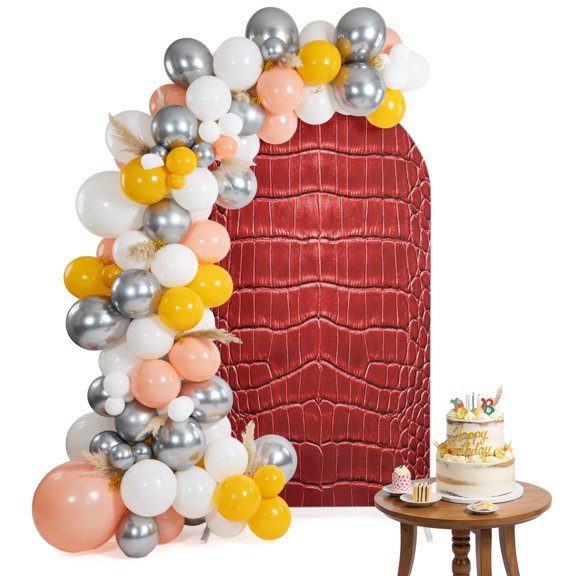 Crocodile Leather Texture Arch Backdrop Cover 5FT Luxury Red Spandex Fitted Arch Covers Stretchy Backdrop Decoration for Wedding Birthday Graduation Party