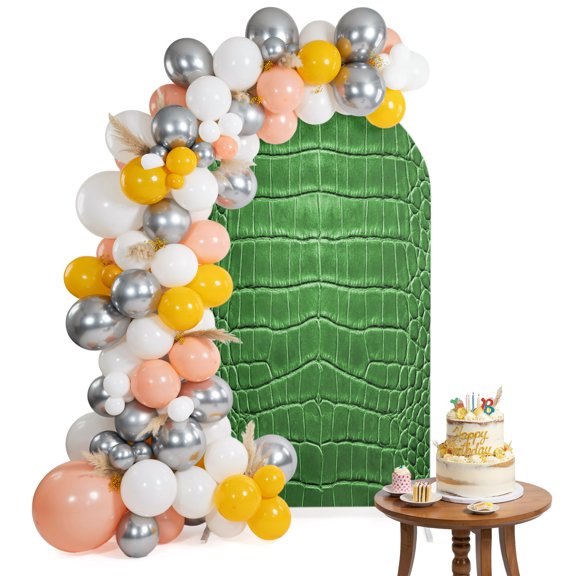 Crocodile Leather Texture Arch Backdrop Cover 6FT Luxury Green Spandex Fitted Arch Covers Stretchy Backdrop Decoration for Wedding Birthday Graduation Party