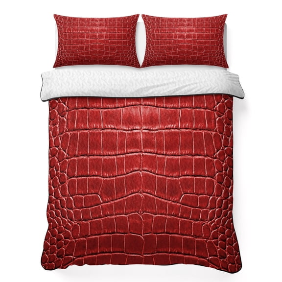 Crocodile Leather Texture California King Quilt Bedding Set, Luxury Red Lightweight Comforter with 2 Pillow Shams Bedroom Bedspread Set Home Decor for All Seasons