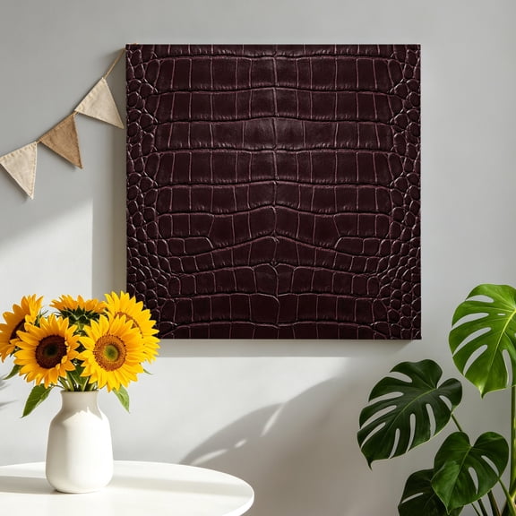 Crocodile Leather Texture Canvas Wall Art Framed Wall Decor for Living Room Bedroom Bathroom, Luxury Brown Canvas Pictures Ready to Hang Decor, 12"x12"