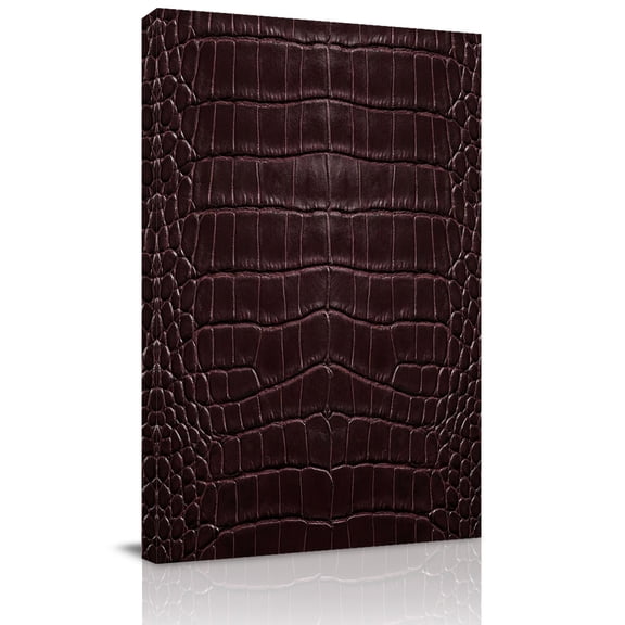 Crocodile Leather Texture Canvas Wall Art for Living Room, Luxury Brown Wall Decor Framed Artwork Pictures Ready to Hang for Bedroom Office Home Decor