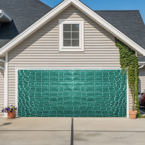 Crocodile Leather Texture Garage Door Banner Covers, Luxury Turquoise Large Hanging Indoor/Outdoor Backdrop Background for Christmas Winter Party Decor, 6.9x16ft