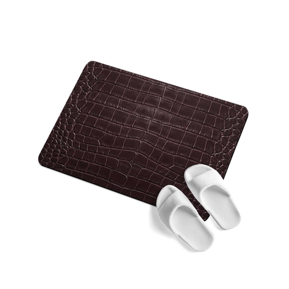 Crocodile Leather Texture Soft Diatomaceous Earth Mat, Luxury Brown Absorbent Bath Mat Non Slip Rubber Backed Quick Dry Doormat Fit Under Door for Bathroom Kitchen 16"x24"